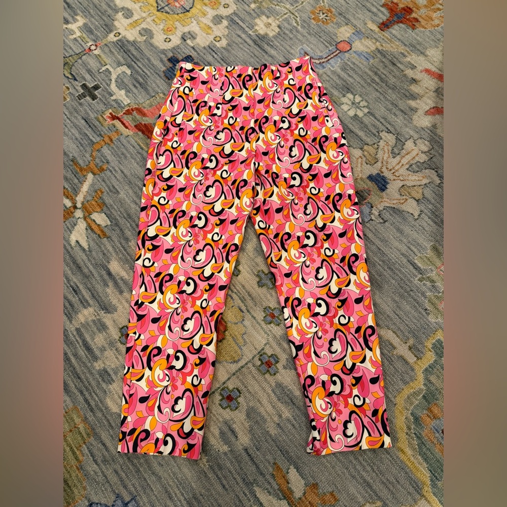 NWOT Zara Pink Psychedelic Floral Paisley Print '70s Retro Y2K Pleated Pants L - Picture 2 of 7